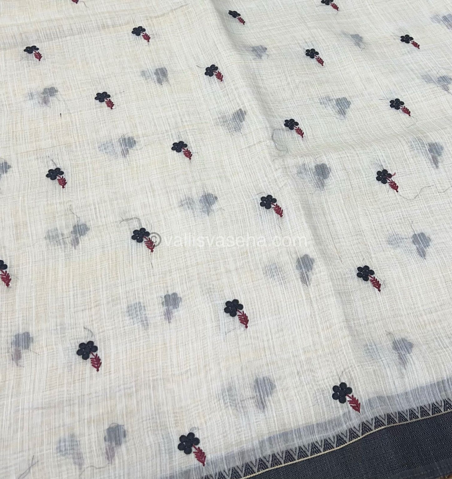 Semi Tussar Embroidery - Cream with Greyish Black Combo - VVSTE001