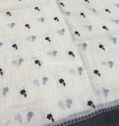 Semi Tussar Embroidery - Cream with Greyish Black Combo - VVSTE001