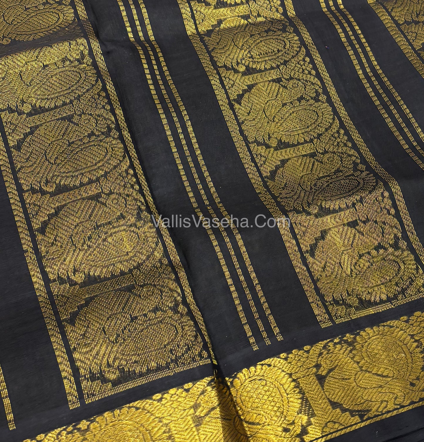 Pure Korvai Silk Cotton - Podi Kattam - Yellow & Blue With Black - VVKSC003
