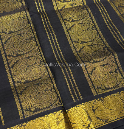 Pure Korvai Silk Cotton - Podi Kattam - Yellow & Blue With Black - VVKSC003