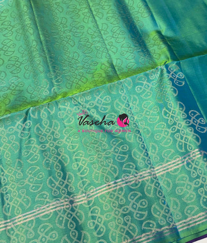 Pure Soft Silk Saree  - Kolam Weaving  - Purple & Dual Tone Green Combo - VVPSS160