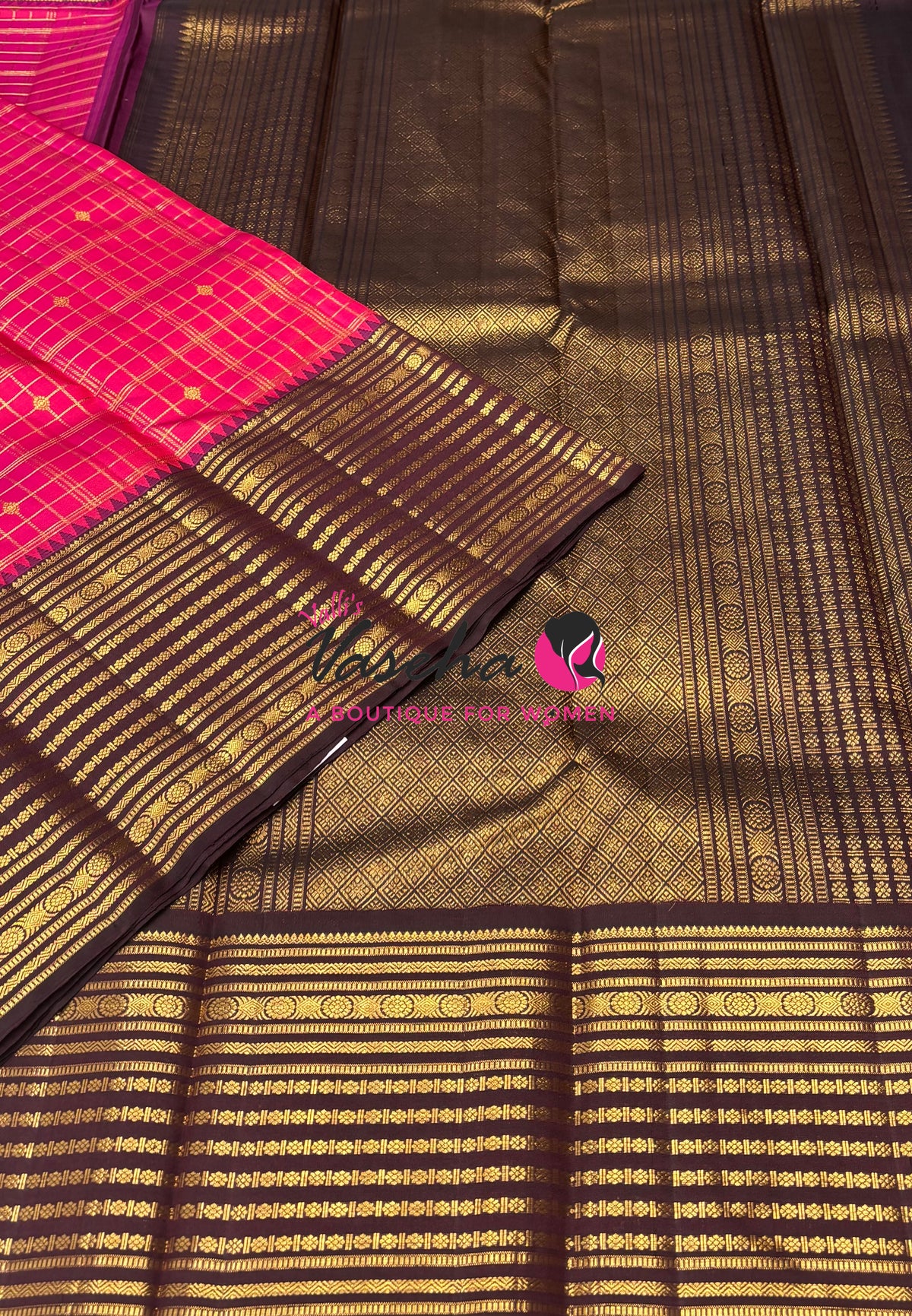 Pure Vintage Korvai Kanchipuram Silk Saree - Pink With Brown - VVPS102
