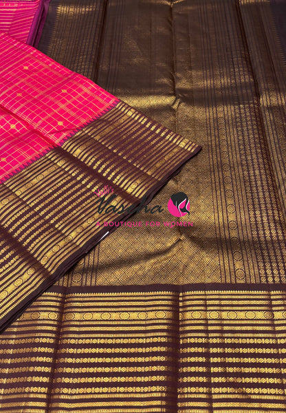 Pure Vintage Korvai Kanchipuram Silk Saree - Pink With Brown - VVPS102