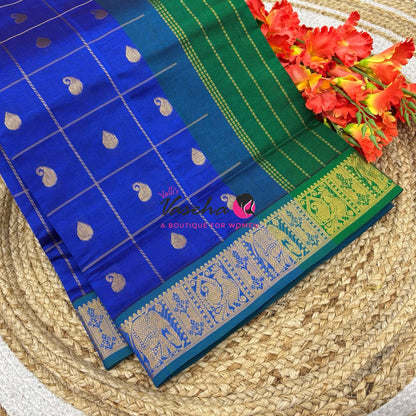 Semi Silk Cotton Saree - Checked Pattern with Butta  - VVSSC013