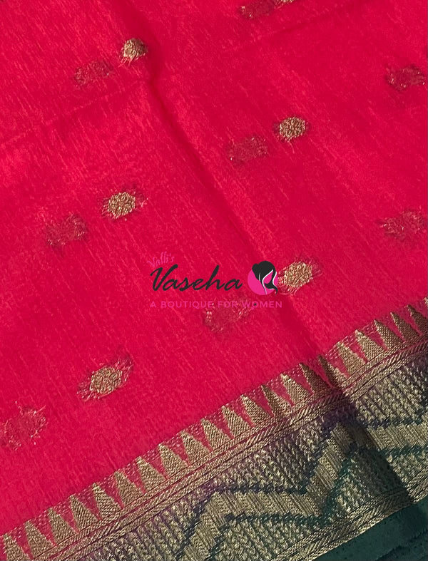 Semi Jute Silk Saree - Pink With Green Shade- VVSJS002