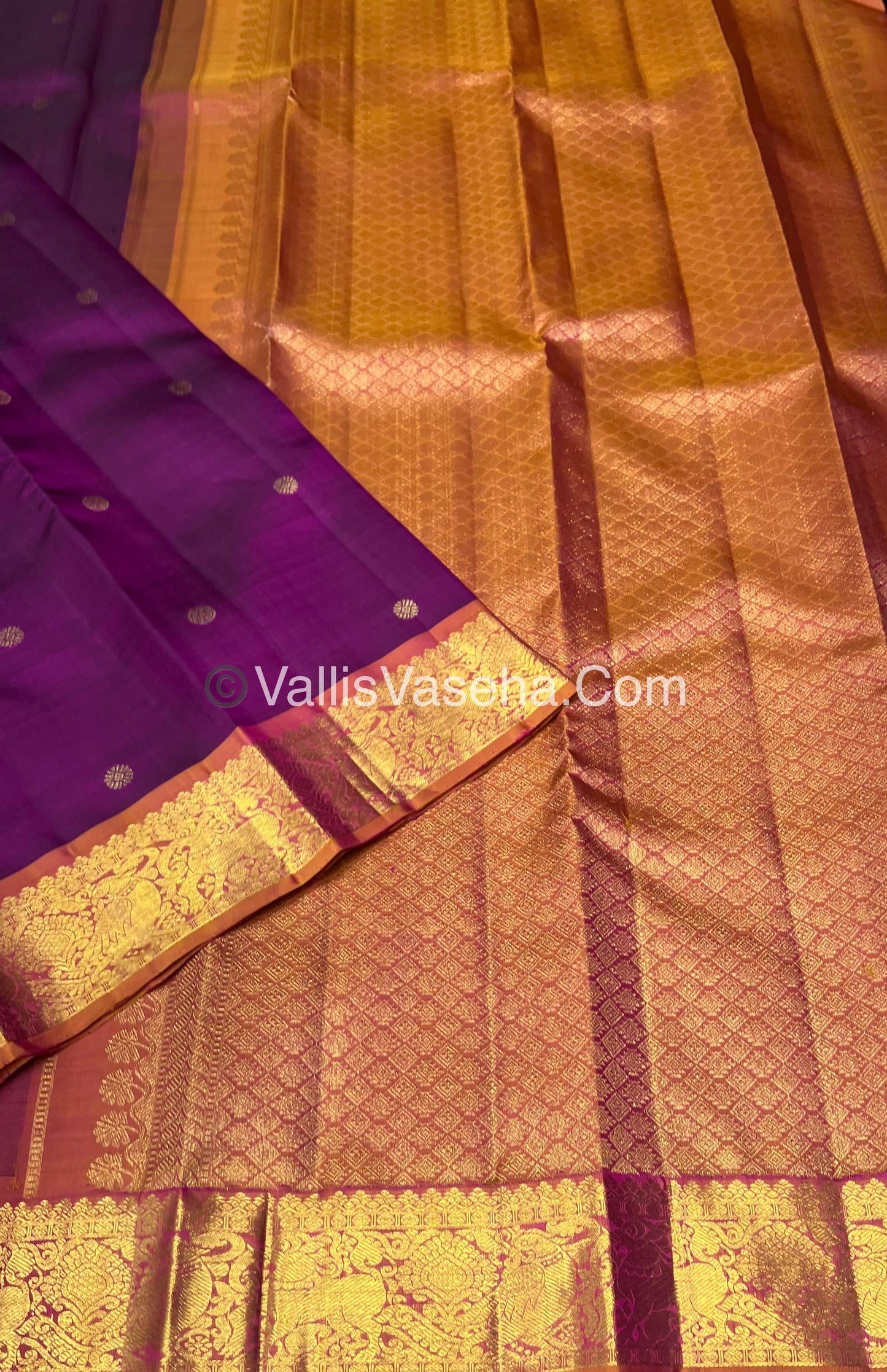 Pure Kanchipuram Silk Saree - Purplish Pink With Peachish Gold Shade  - VVPS022