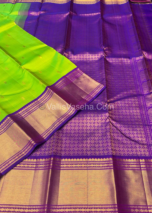 Pure Vintage Korvai Kanchipuram Silk Saree - Green & Purple Combo - VVPS032