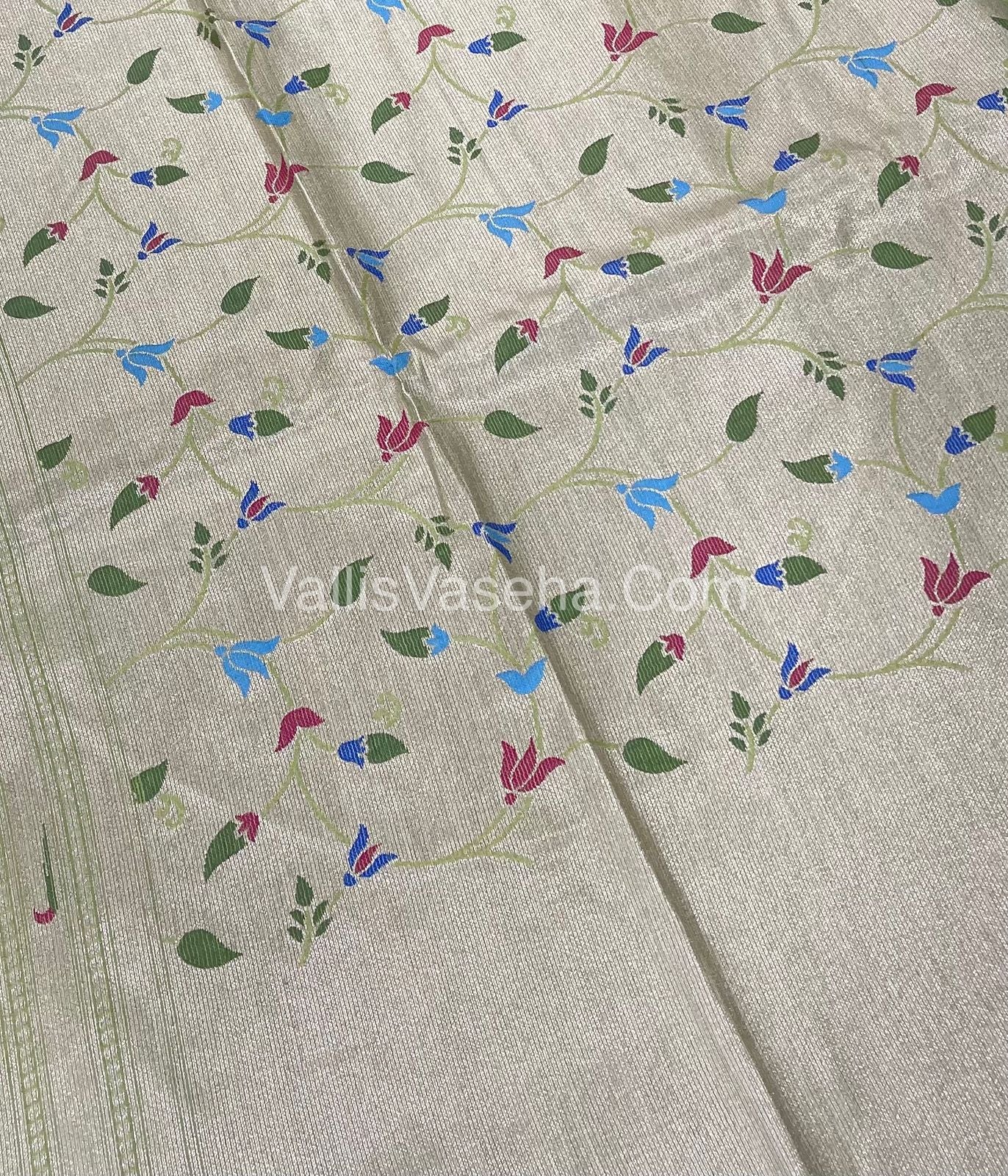 Semi Raw Silk - Paithani Design Weaving - Grey Shade - VVRS005