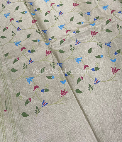 Semi Raw Silk - Paithani Design Weaving - Grey Shade - VVRS005
