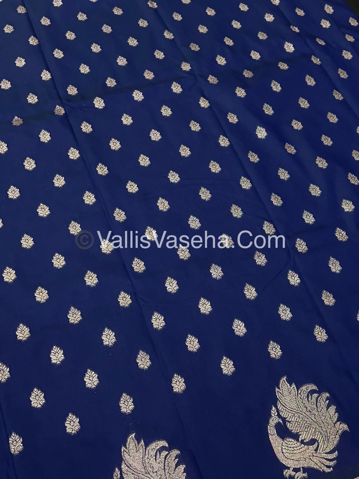 Semi Soft Silk - Peacock Butta Border - Blue Shade -VVSSS014