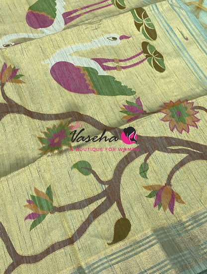 Muga Tissue Linen Saree - Blue  Shade - VVMLT002