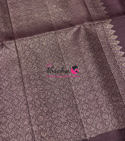Pure Soft Silk Saree - Mustard Yellow & Wine Brown Shade - VVPSS055