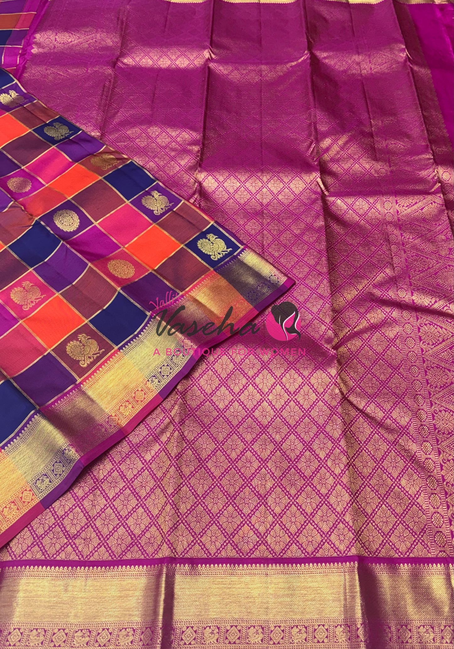 Pure Kanchipuram Silk Saree | Pazhum Pazhamum Checks |VVPS078