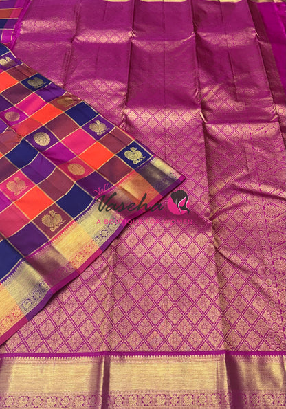 Pure Kanchipuram Silk Saree | Pazhum Pazhamum Checks |VVPS078