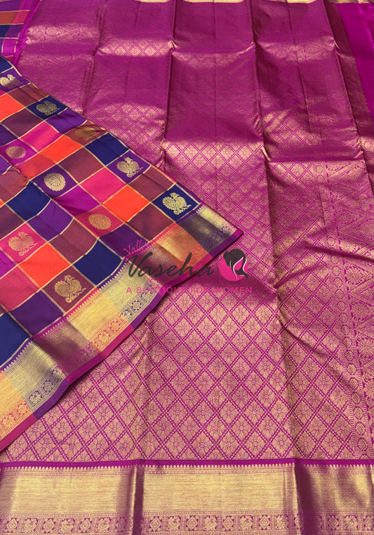 Pure Kanchipuram Silk Saree | Pazhum Pazhamum Checks |VVPS078