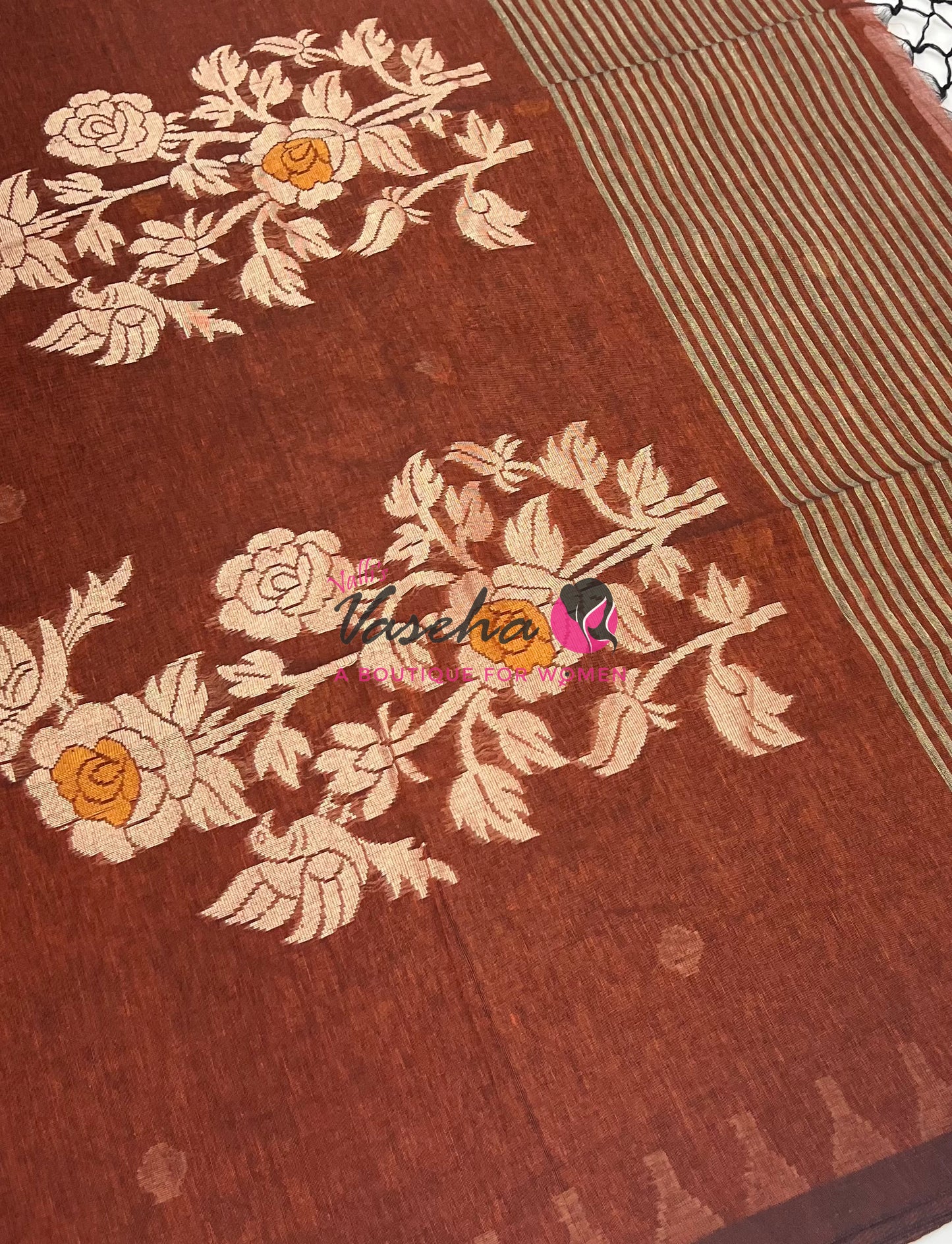 Bengal Kaddhi Cotton Saree | VVBKC001 |Rustic Merun