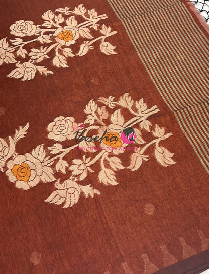 Bengal Kaddhi Cotton Saree | VVBKC001 |Rustic Merun