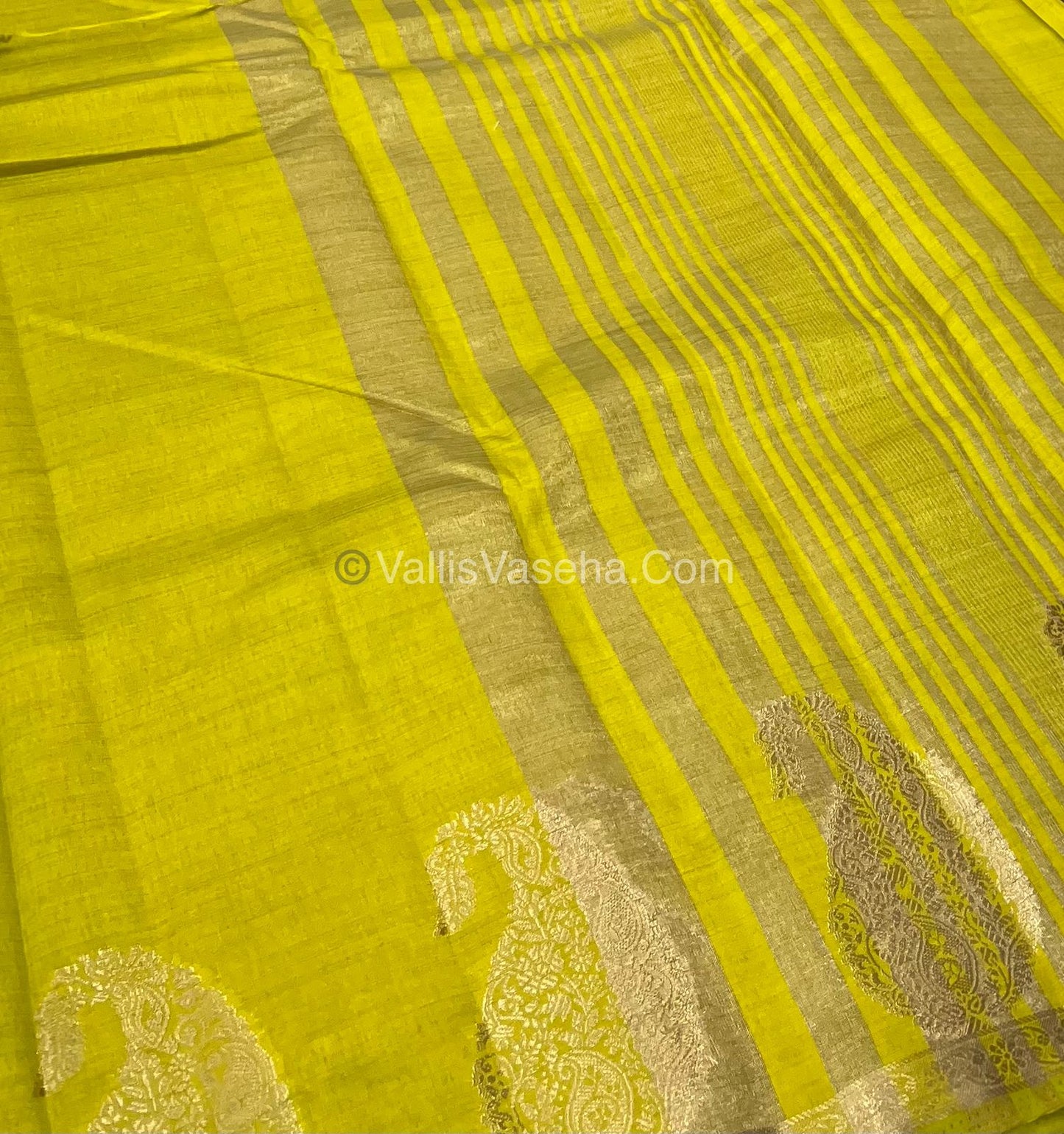 Semi Tussar Silk  - Lemon Green Shade - Small Mango Butta - VVSTS002
