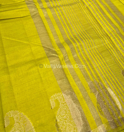 Semi Tussar Silk  - Lemon Green Shade - Small Mango Butta - VVSTS002