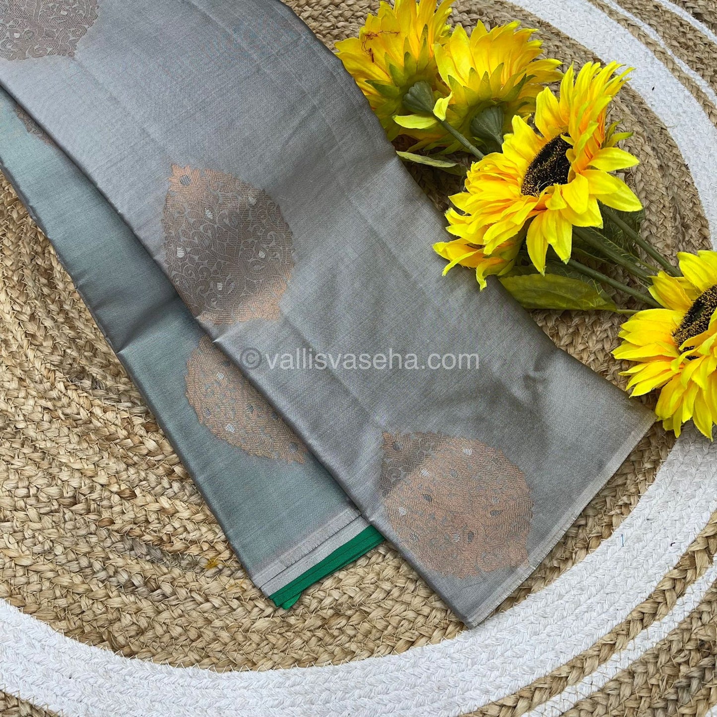 Half Mixed - Pure Soft Silk Saree - Light weight - Grey with Green Shade - VVPSS026