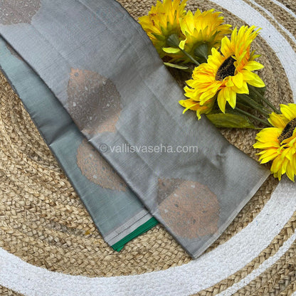 Half Mixed - Pure Soft Silk Saree - Light weight - Grey with Green Shade - VVPSS026