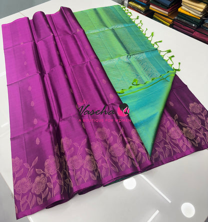 Pure Soft Silk Saree  - Purple With Dual Tone Green - VVPSS094