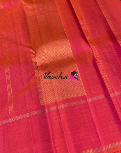 Pure Korvai Kanchipuram Silk Saree - Black With Peachish Pink - VVPS069