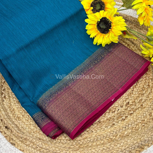 Bamboo Silk Saree - Blue With Pink Shade - VVBSS004