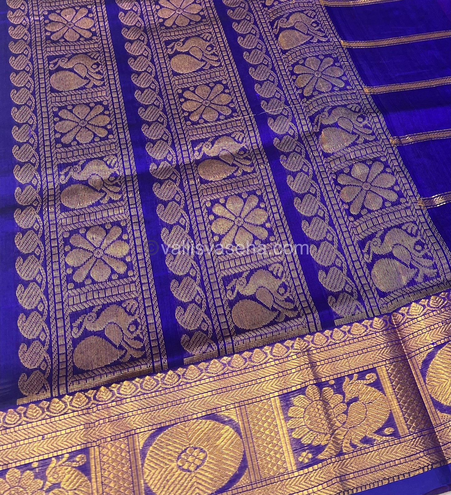 Pure Silk Cotton Saree - Mayil & Chakkaram Design - Pink With Blue Combo -VVMC003