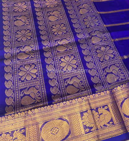 Pure Silk Cotton Saree - Mayil & Chakkaram Design - Pink With Blue Combo -VVMC003