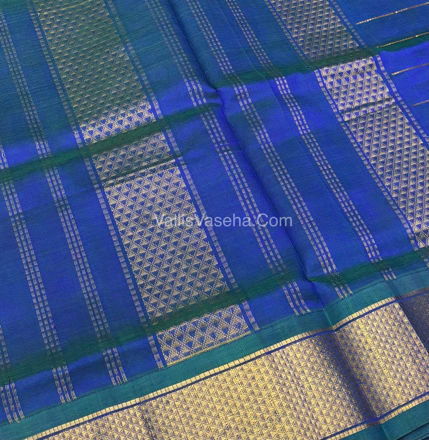Pure Korvai Silk Cotton - Checks Pattern - Red with Peacock Blue Shade  - VVKSC015