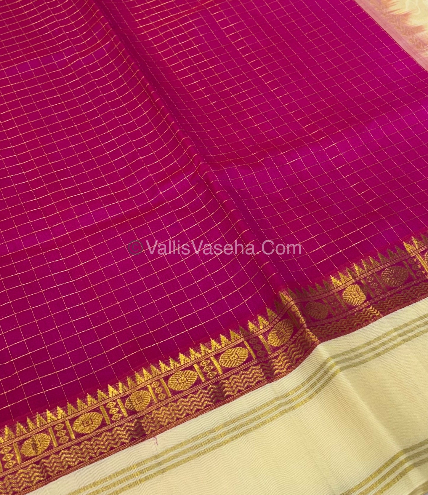 Pure Korvai Silk Cotton - Retta Petta Border - Pink With Cream Combo - VVKSC010