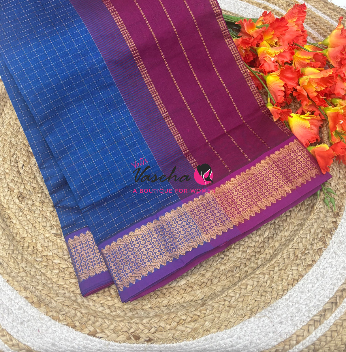 Semi Silk Cotton Saree - Checks Pattern - VVSSC019