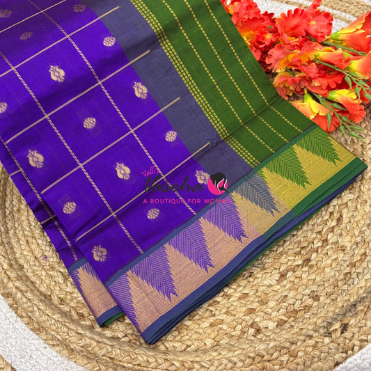 Semi Silk Cotton Saree - Checked Pattern with Butta  - VVSSC012