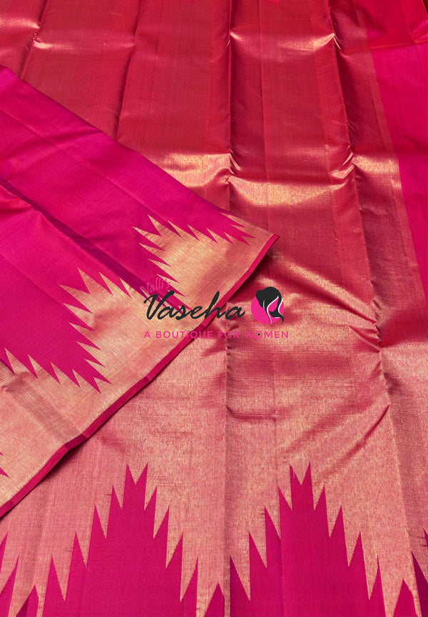 Pure Vintage Kanchipuram Silk Saree  - Thalampoo - Pink Shade VVPS019