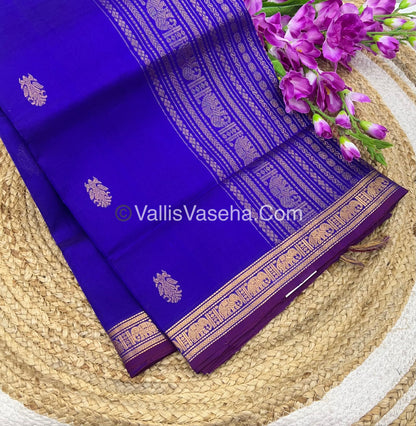 Pure Silk Cotton Saree - Retta Mayil Design - Blue Shade - VVRMS001