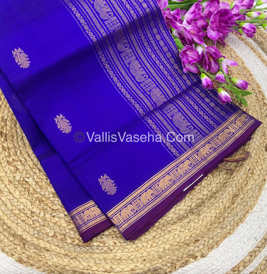 Pure Silk Cotton Saree - Retta Mayil Design - Blue Shade - VVRMS001