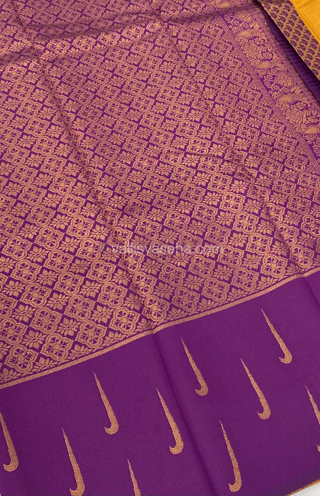 Kanchi Semi Silk - Dark Yellow with Purple - VVKSS001