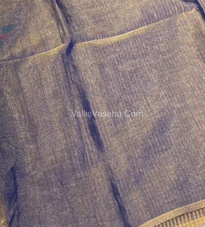 Pure Maheshwari Tissue Silk - Triple Tone Dark Blue & Gold Shade - VVMTS001