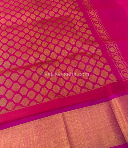 Pure Korvai Silk Cotton Saree - Half white / Cream With Pink - Temple border - VVKSC001