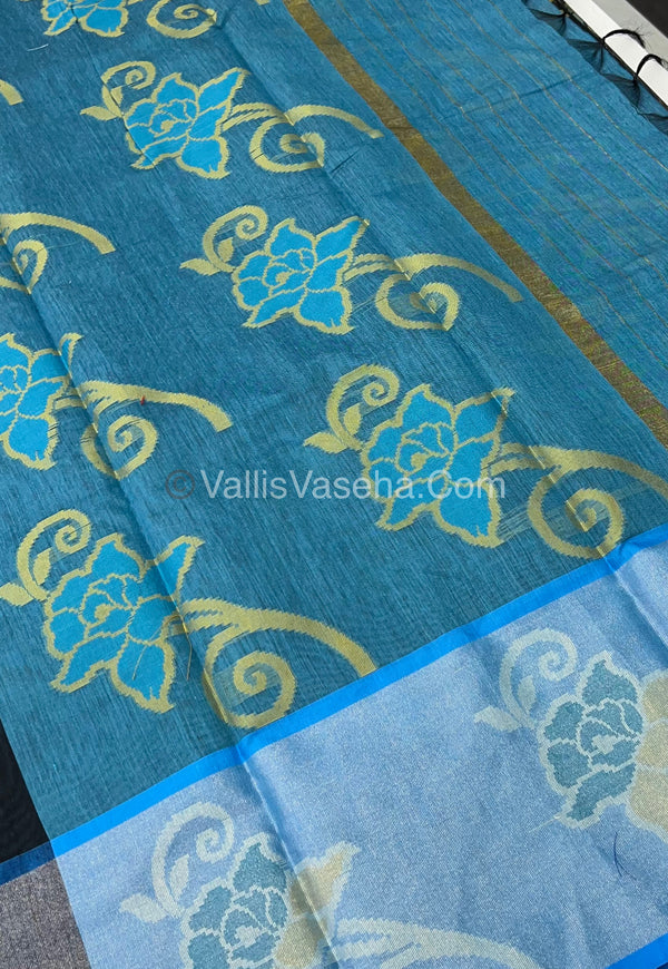 Banarasi Pochampally Weaving Semi Soft Cotton Saree - Black with Blue - VVBPS001