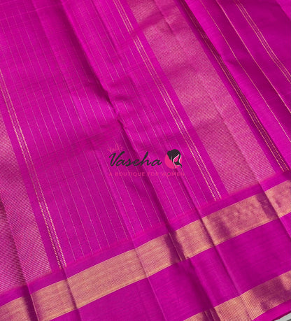 Pure Vintage Korvai Kanchipuram Silk Saree - Yellow/Green & Pink Combo - VVPS069