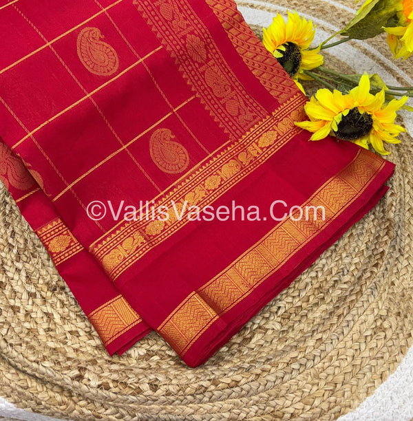 Pure Silk Cotton Saree - Red Shade - VVPSC012