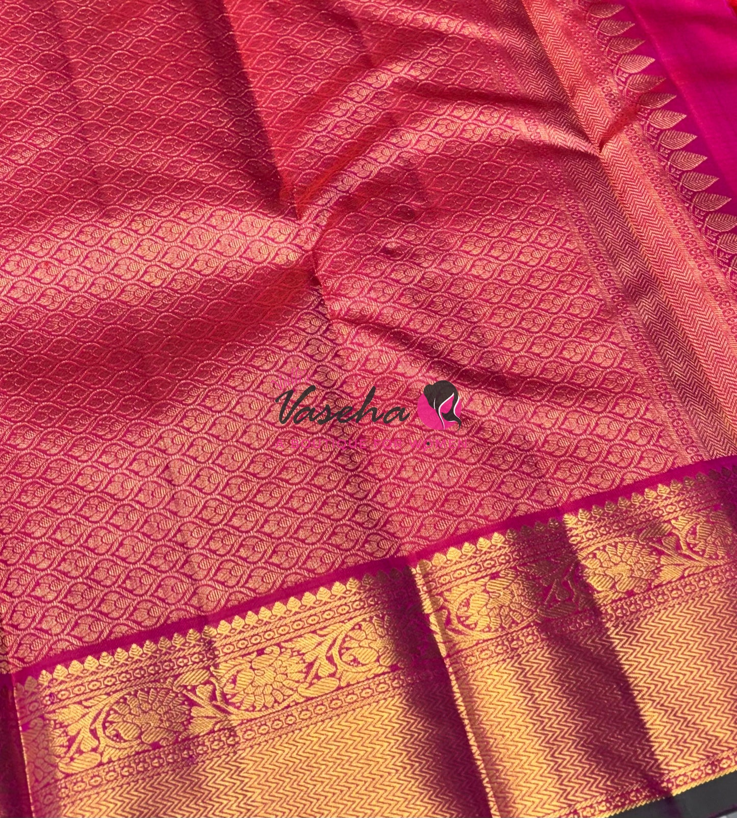 Pure Kanchipuram Bridal Silk Saree - Embossed Design - Pink Sahde - VVPS023
