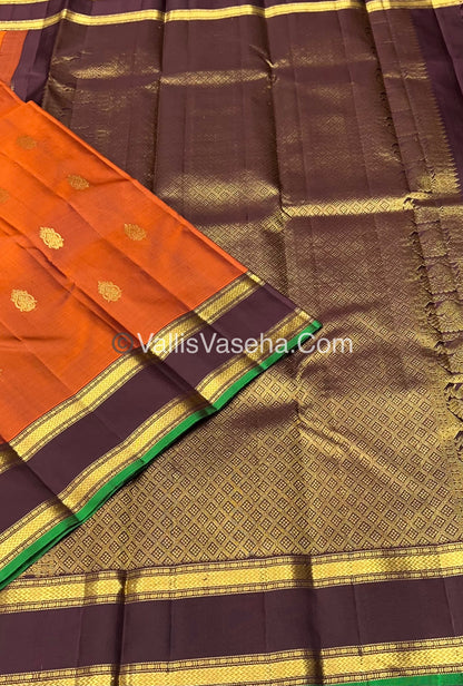 Pure Kanchipuram Silk Saree - Rust Orange & Brown Combo - VVPS014