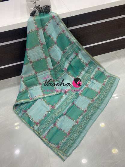 Linen Tissue Saree -  Light & Dark Combo - Ramar Blue Shade - VVLTS005