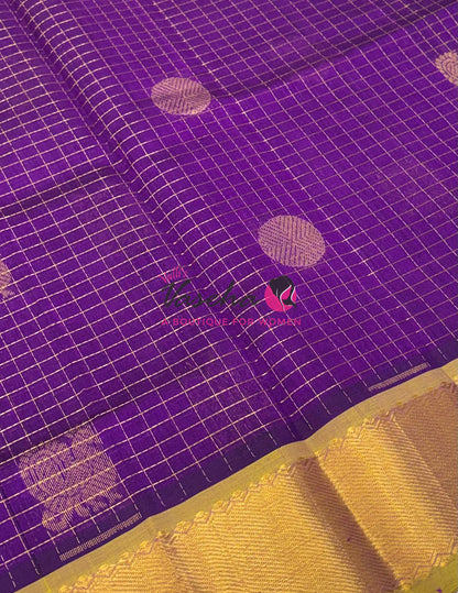 Pure Silk Cotton Saree - Mayil & Chakkaram Design - Purple With Yellow Green Shade -VVMC002