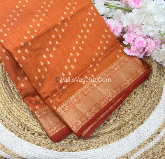 Semi Tussar Silk - Grand Pallu  - Dark Orange Shade - VVSTS017