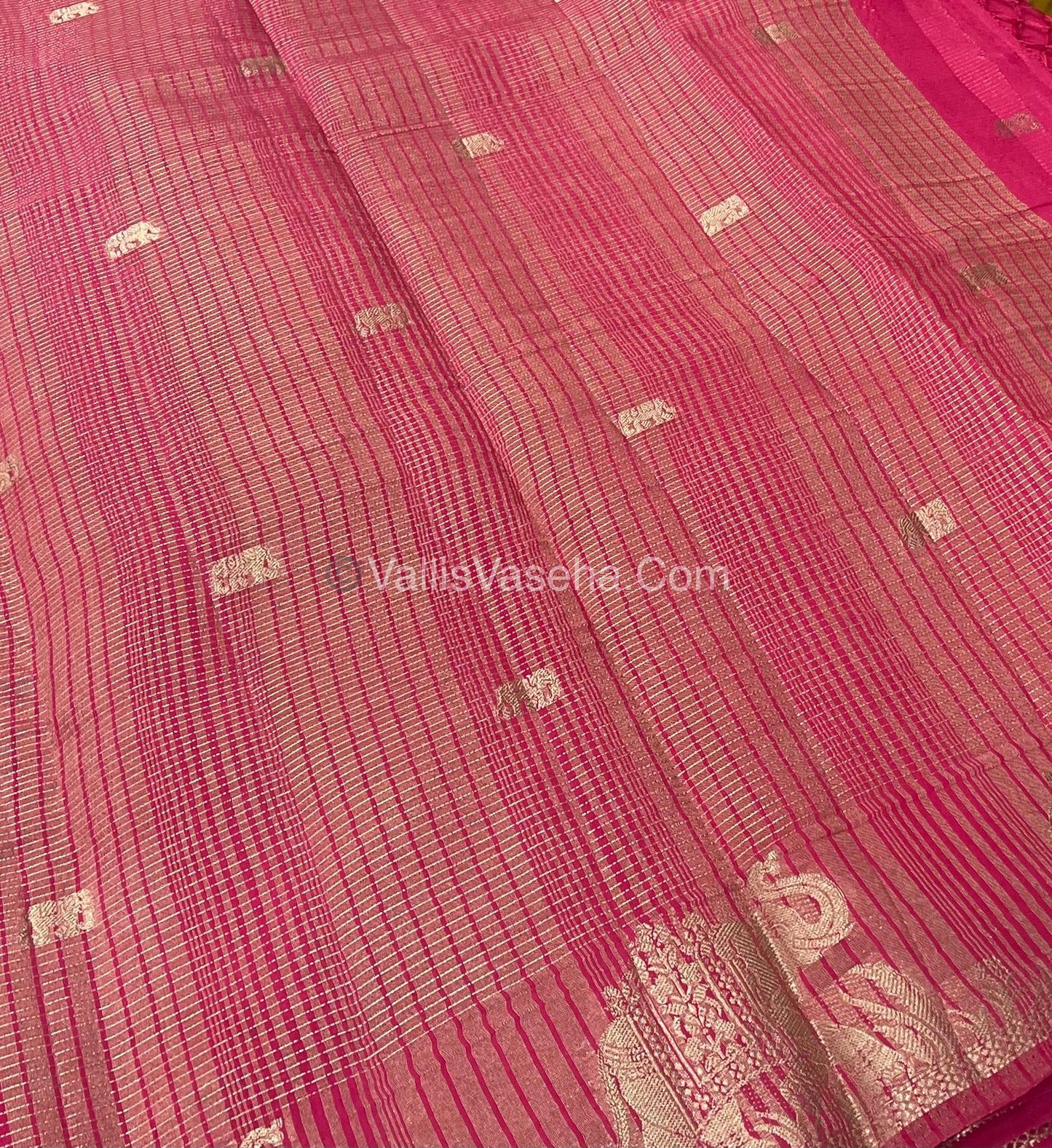 Semi Tussar Silk - Vairavoosi & Elephant Design - Light Peachish Pink shade-VVSTS019