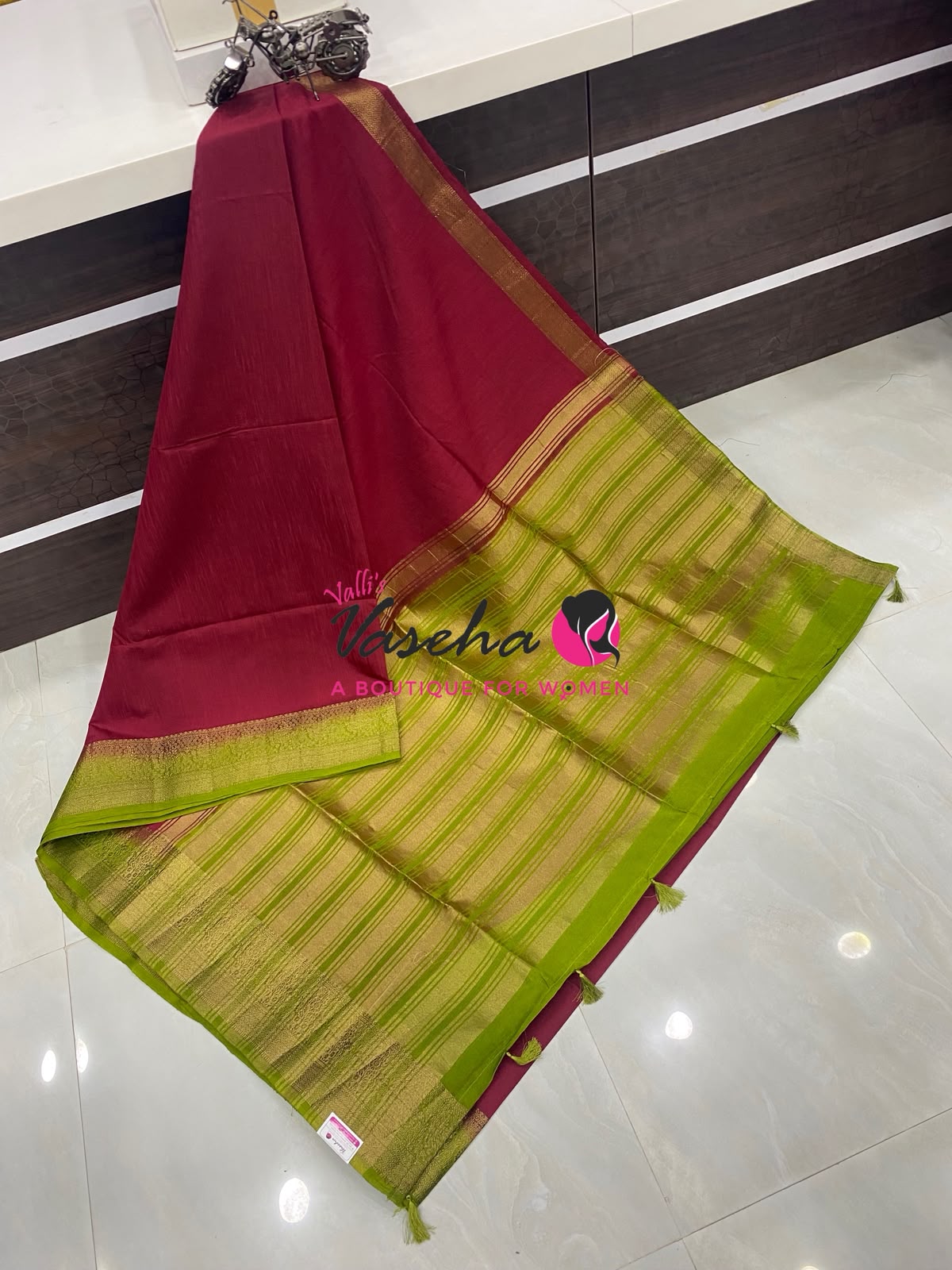 Semi Jute Silk Saree - Maroon With Green Shade- VVSJS001